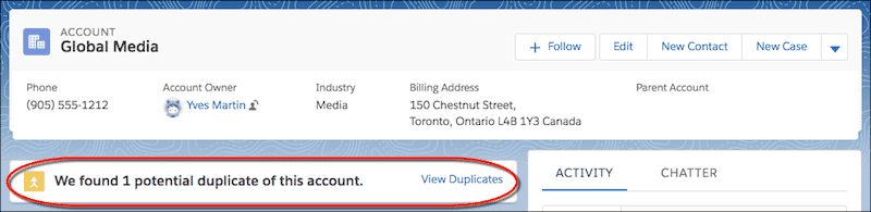 Showing duplicate account