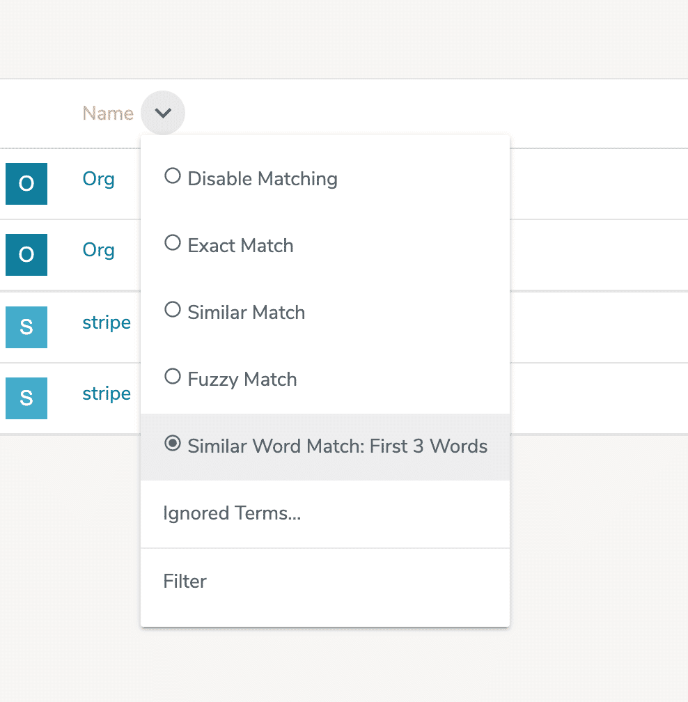 Duplicate match dropdown