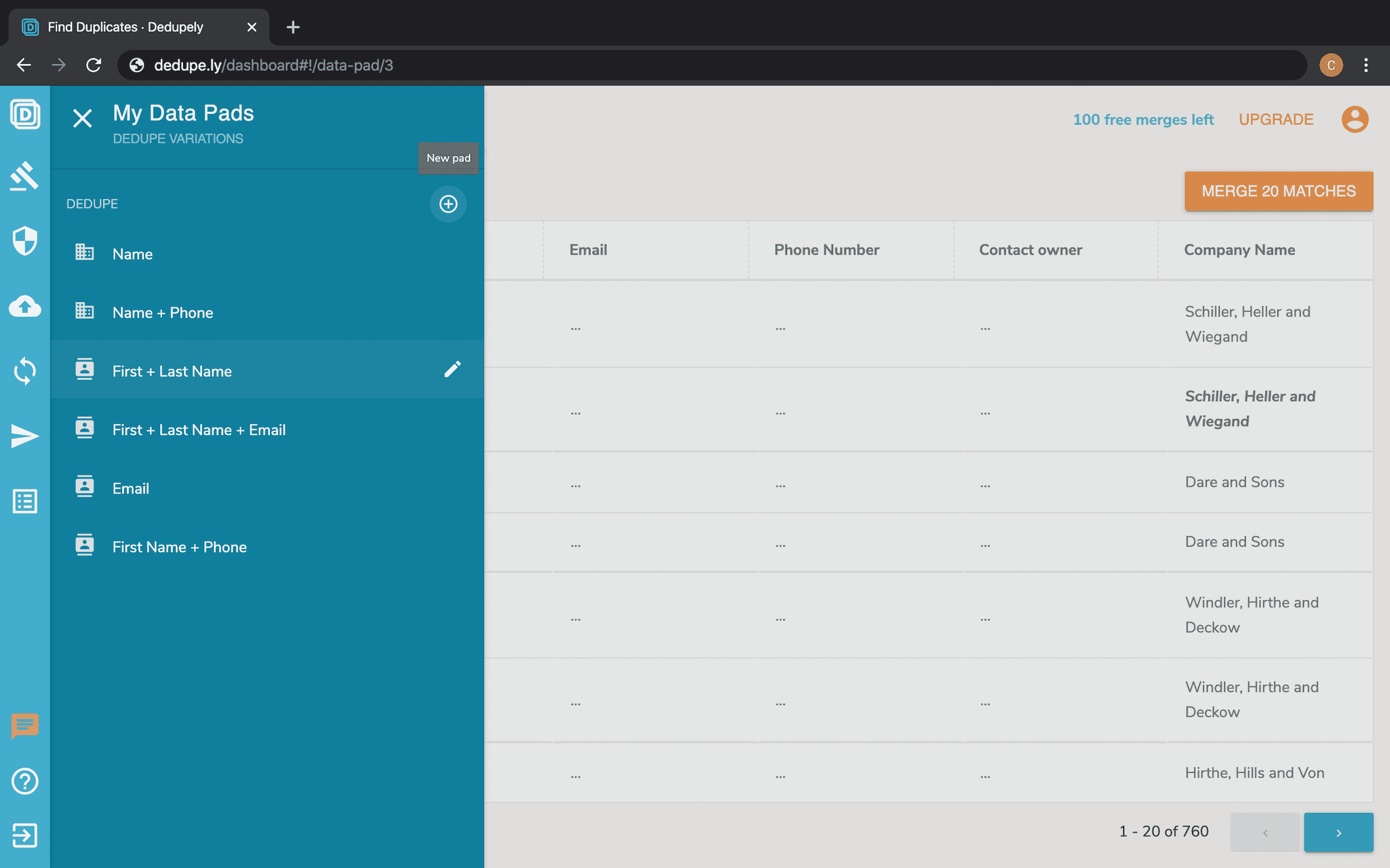 Data pads menu