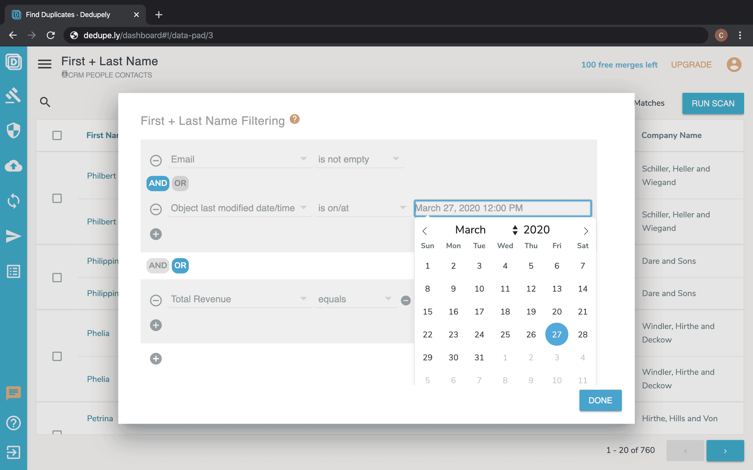 Filtering records to find duplicates in