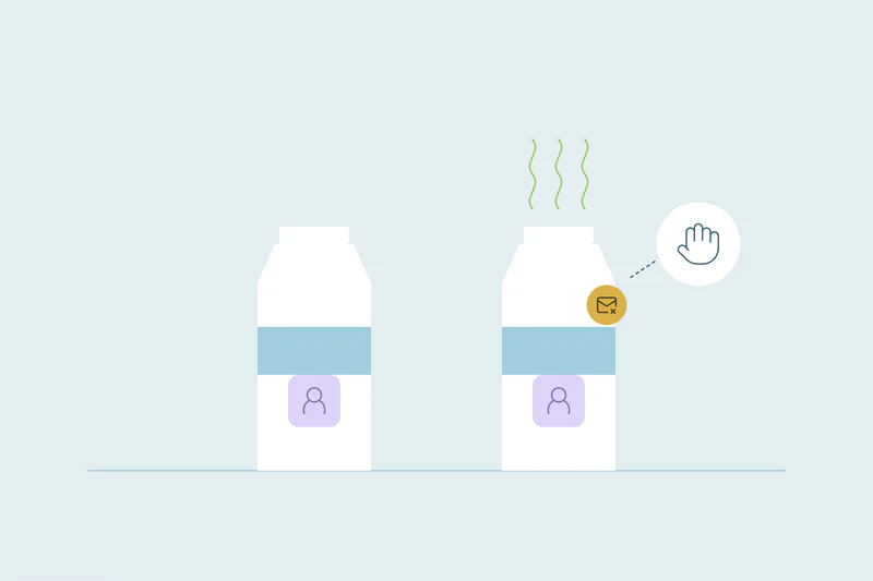 Two milk cartons illustrating current and outdated contact details