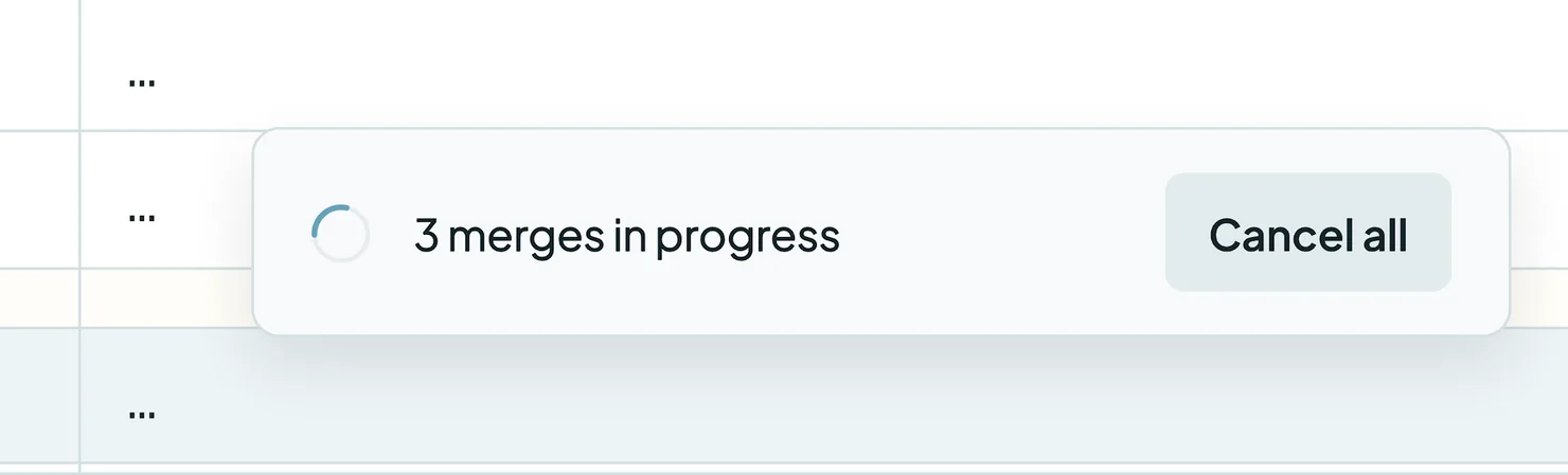 3 merges in progress, with a Cancel all button