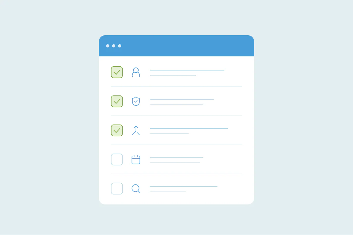 A checklist window with three of its five items ticked