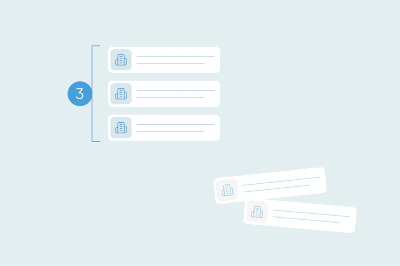 Three account cards being combined with related company records