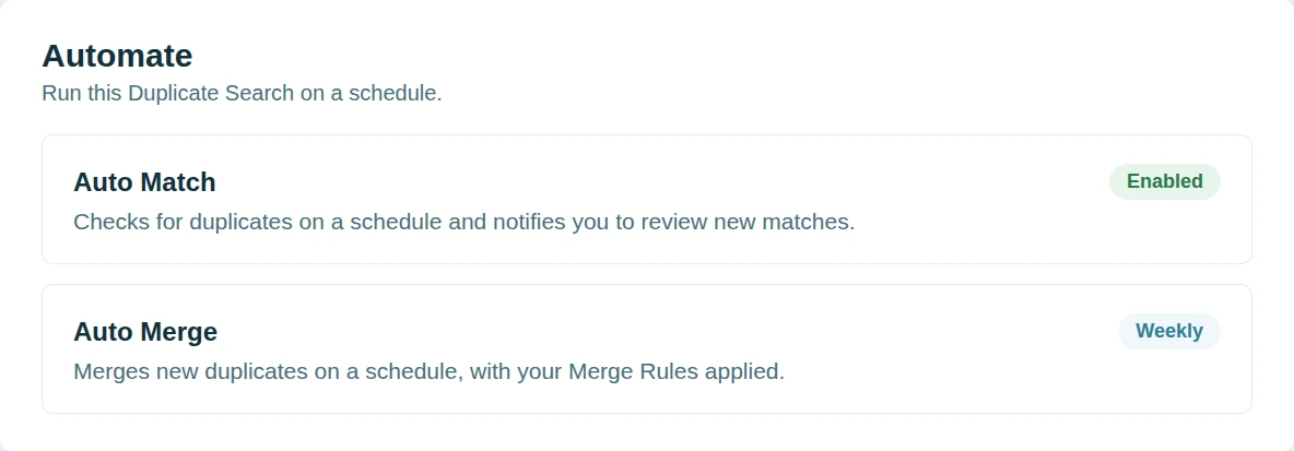 Le menu Automate : Auto Match activé, et Auto Merge sur un planning hebdomadaire.