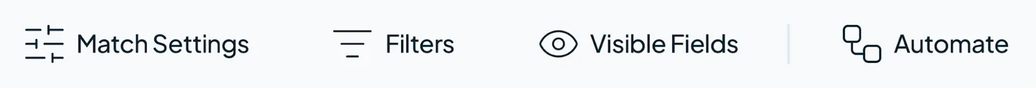 The Duplicate Search toolbar: Match Settings, Filters, Visible Fields and Automate.