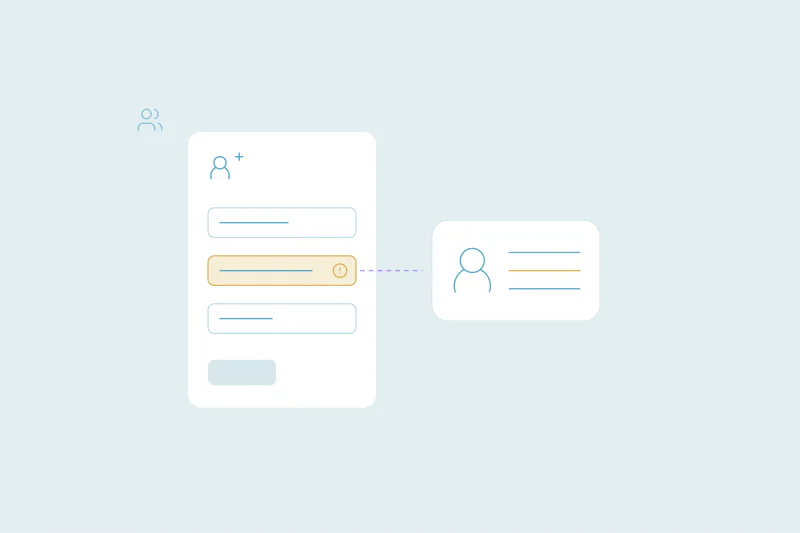 A new contact form with one field flagged, linked to a contact record that already exists