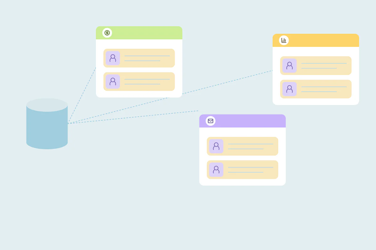 Three systems connected by paths carrying contact records