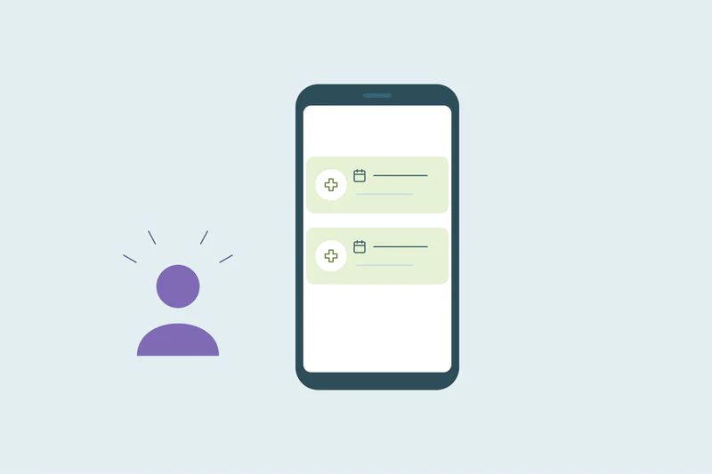 A healthcare coordinator reviewing patient-record candidates on a phone