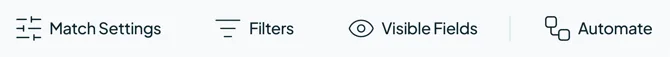 The Duplicate Search toolbar: Match Settings, Filters, Visible Fields and Automate.