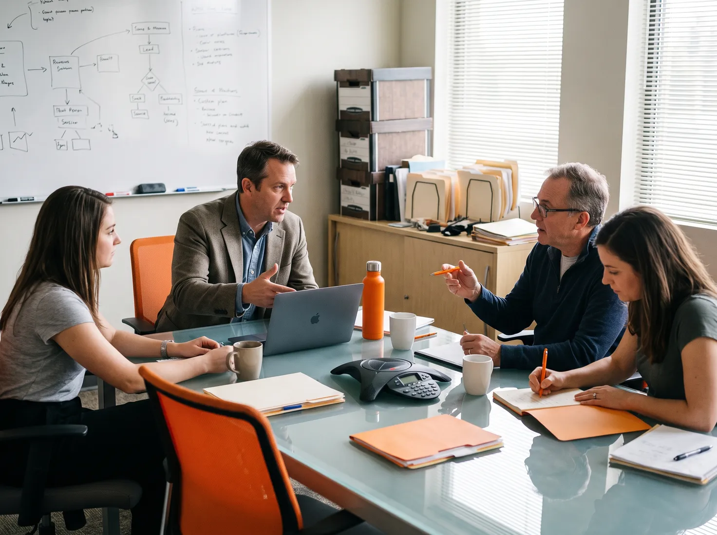 Un equipo de reclutamiento reunido con un consultor de CRM