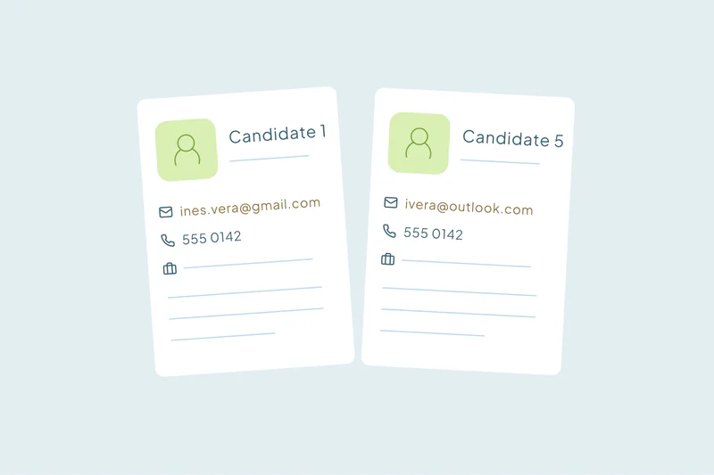 Two candidate cards showing matching contact details