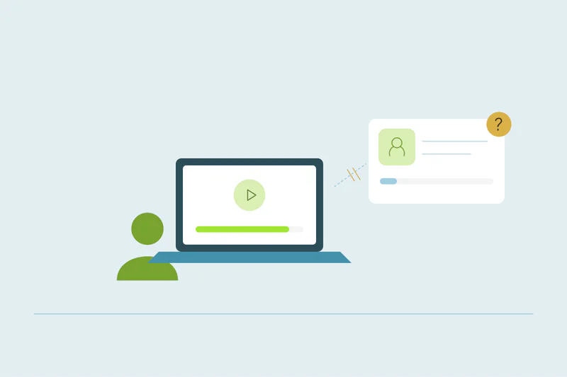 A learner at a laptop linked to a separate learning account