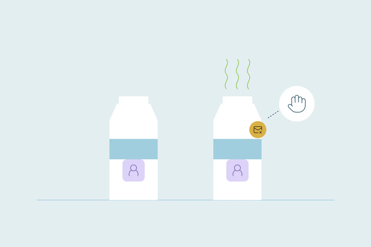 Two milk cartons illustrating current and outdated contact details