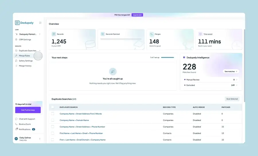 Creating a new Duplicate Search from the Dedupely overview