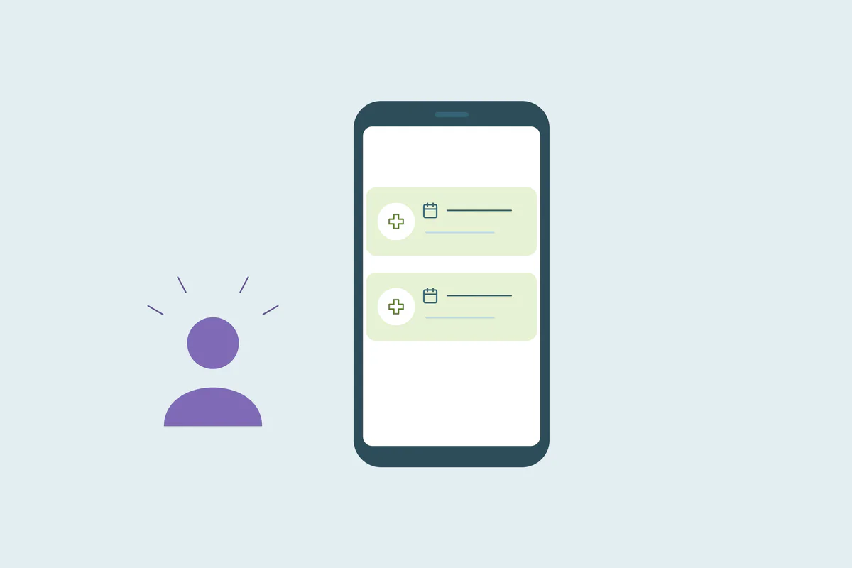 A healthcare coordinator reviewing patient-record candidates on a phone