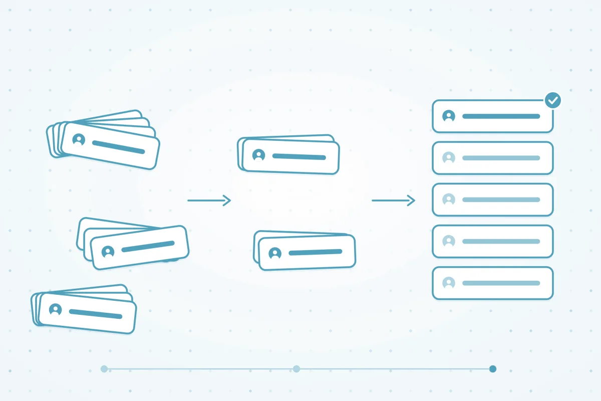 Illustration of a cluttered CRM becoming clean in stages