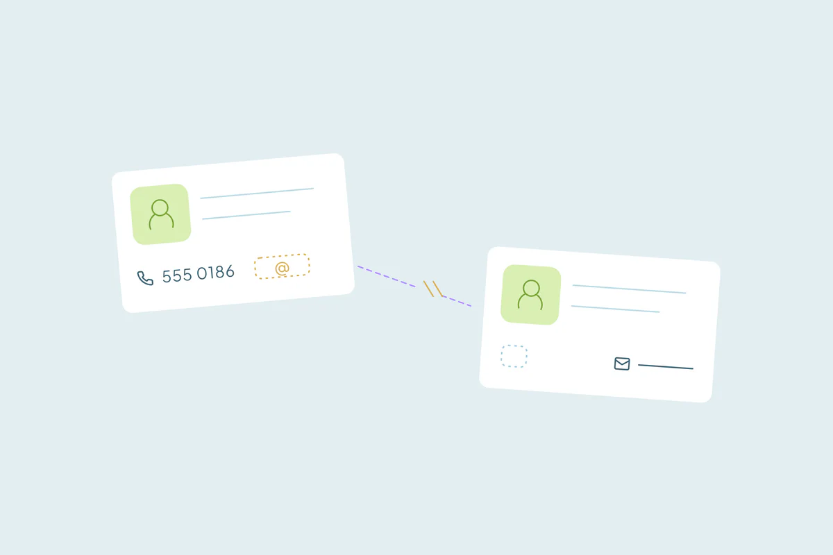 Two contact cards with different amounts of identifying information