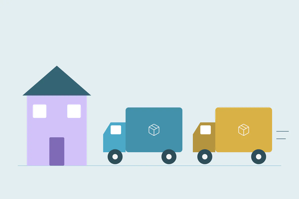 A service address beside moving and delivery vehicles