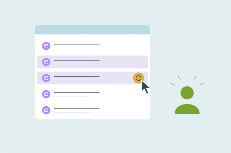 An email recipient beside a mailing list with duplicate-contact indicators