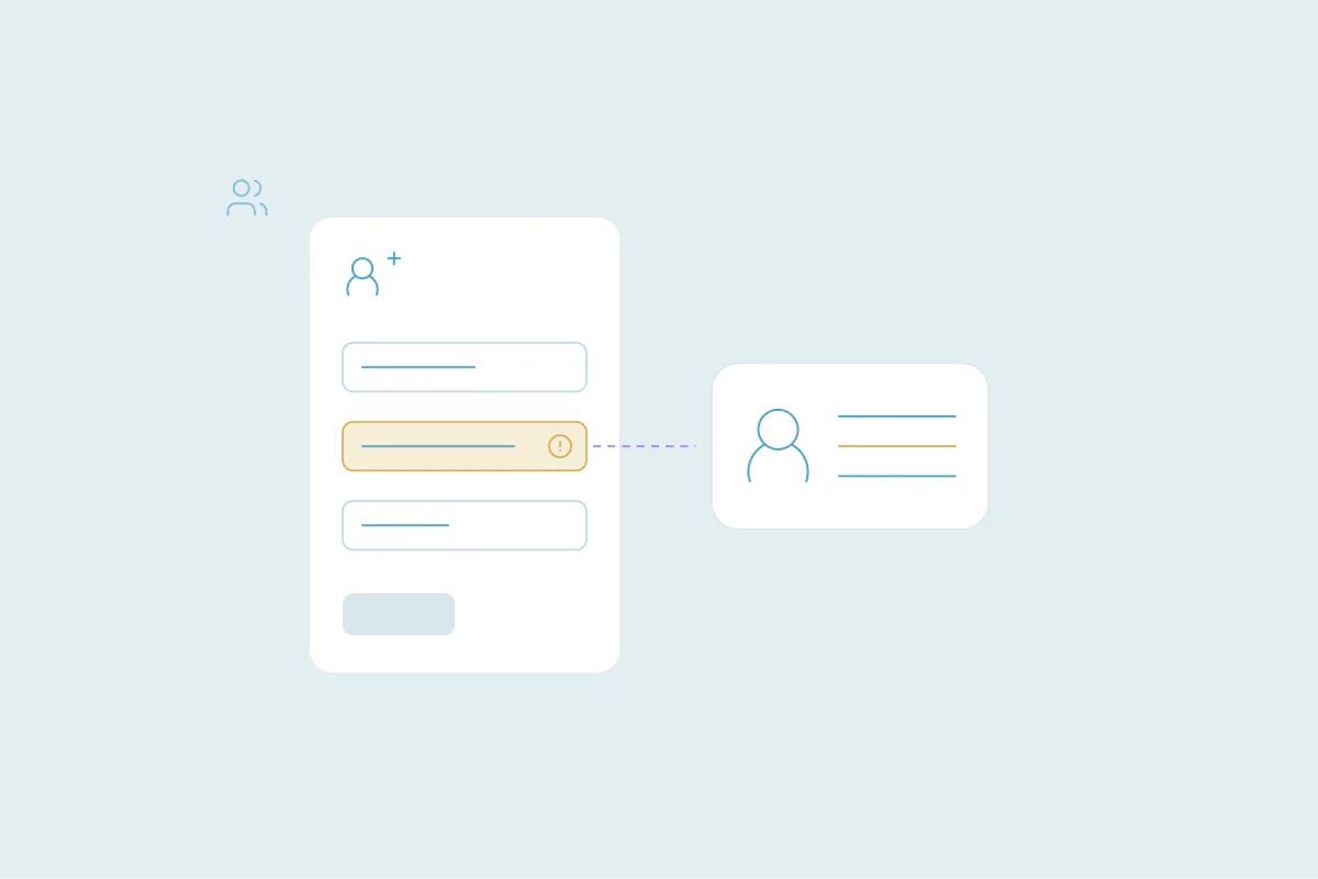 A new contact form with one field flagged, linked to a contact record that already exists