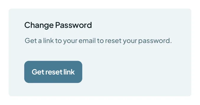 The Change Password card, with a Get reset link button.