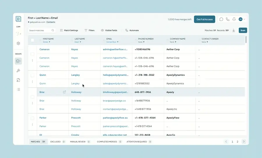 Recording: finding rejected matches and restoring one back into the search results.