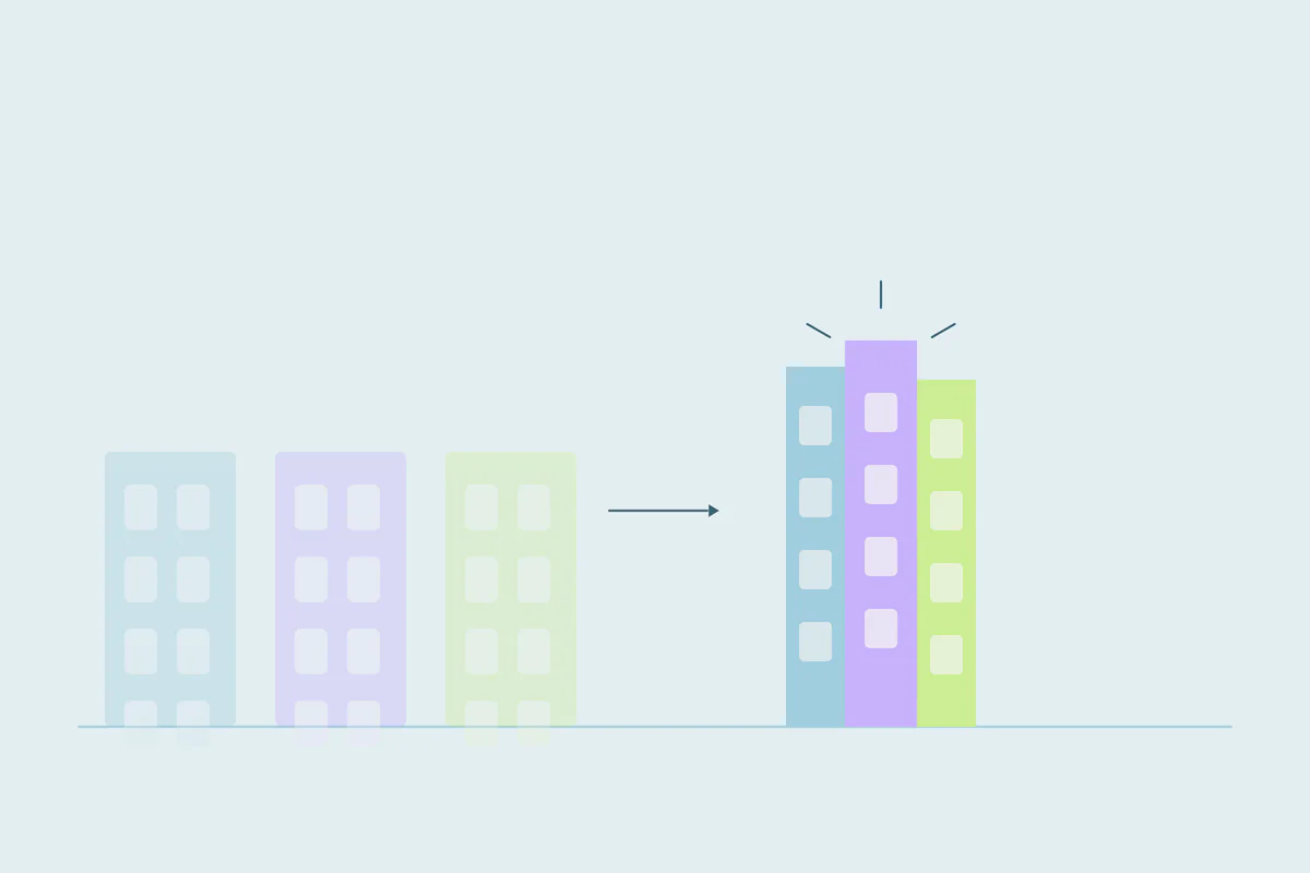 A before-and-after comparison of company records following a merge