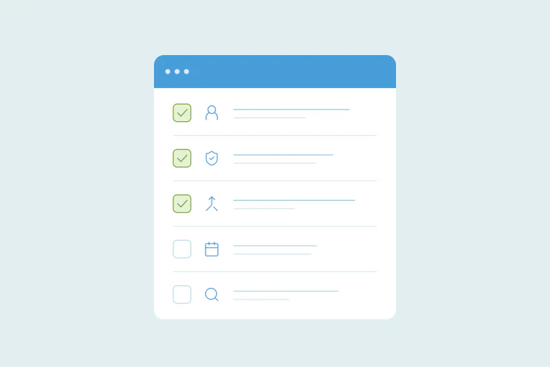 A checklist window with three of its five items ticked