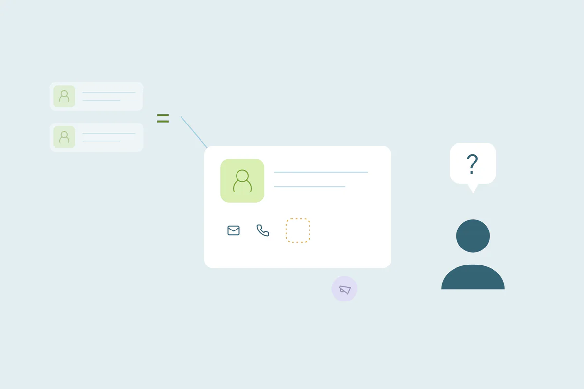 Separate matching and merging decisions shown around contact records