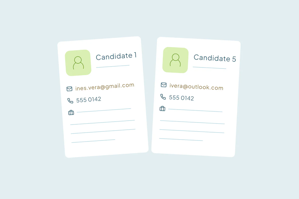 Two candidate cards showing matching contact details